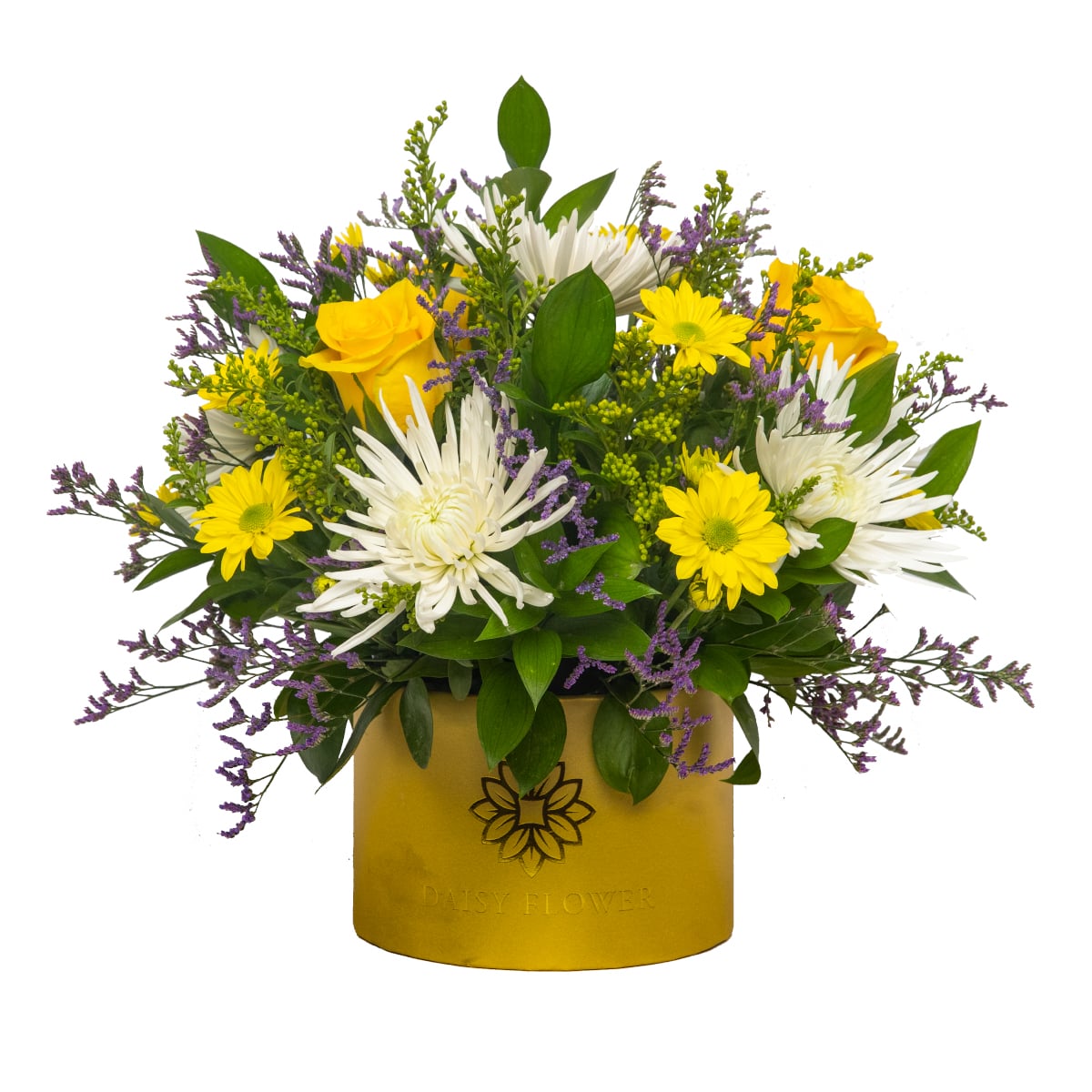 yellow-flower-box-contains-Spider-Chrysanthemum-Chrysanthemum-Roses-Limonium-Soldago-daisy-flower-egypt